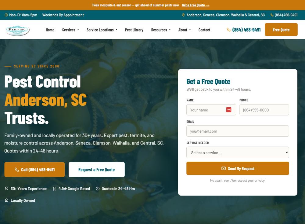 Pest-Tec new website rebuilt by WebPro360