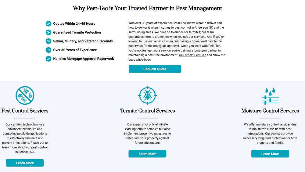 Pest-Tec old website before the rebuild